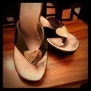 Guess Black strap heart embellished wedges